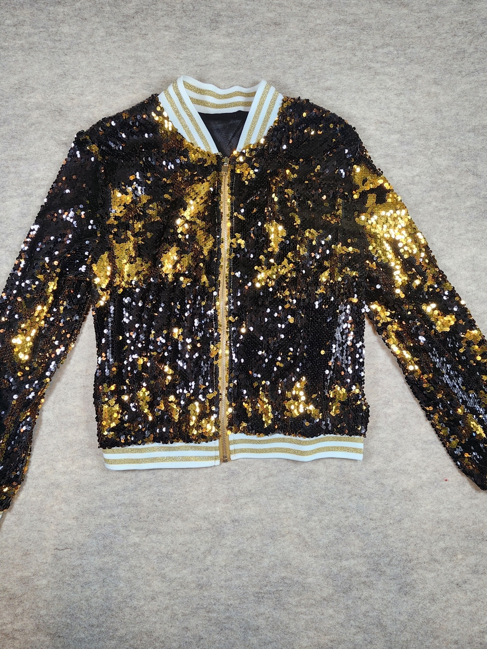 Sparkly Black & Gold Sequin Bomber Jacket